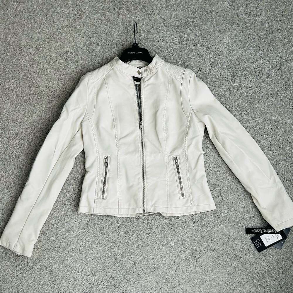 NWT White Leather Style Moto jacket